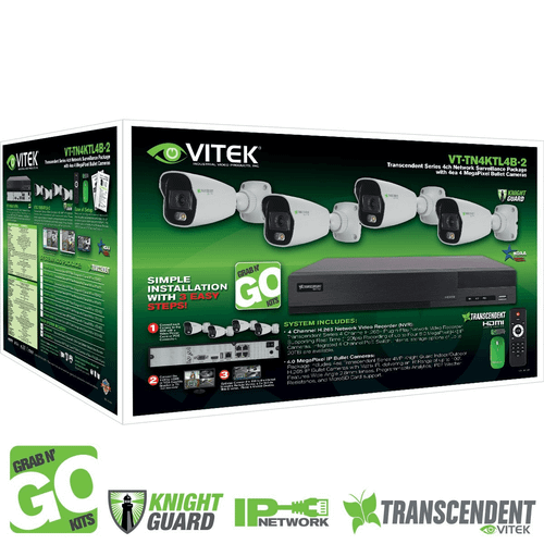 Vitek VT-TN4KTL42TB-2 4-CH Surveillance Package w/2TB IP PoE NVR & (4) 4MP IP Bullet Cameras