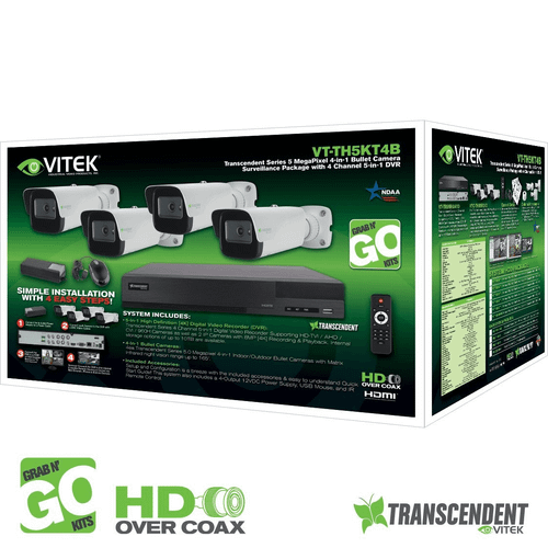 Vitek VT-TH5KT42TB-2 Transcendent 5MP HD-over-Coax Bullet Camera Package with 4 Channel 2TB DVR