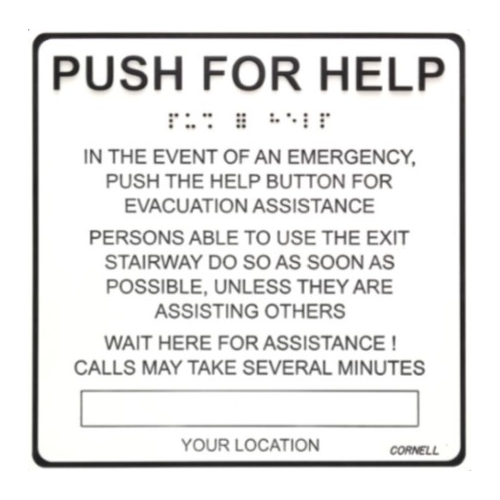 Cornell SN-C48 Sign, Instructions, Luminescent, Push for Help