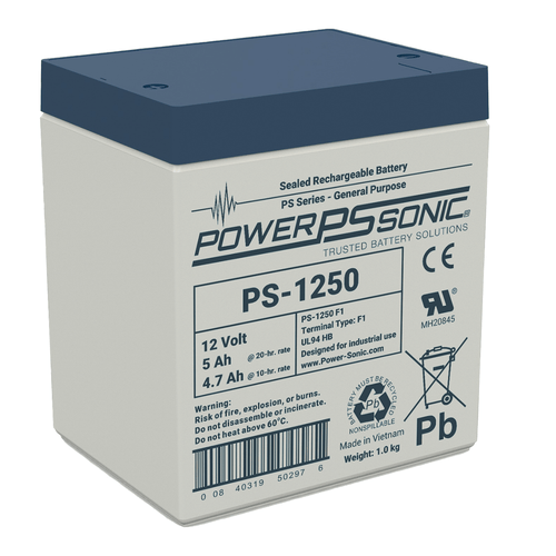 Power Sonic PS-1250 F1 NB4 12V 5Ah, Sealed Lead Acid Battery