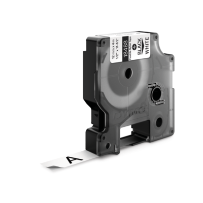 DYMO 18488 Industrial Flexible Nylon Labels, 1/2, Black Text on White Label