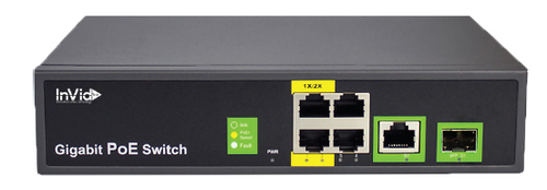 InVid Tech VIS-POE4-1FG Gigabit PoE Switch, 4 Port, Uplink Port