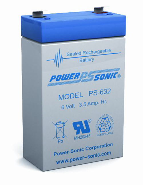 Power Sonic PS-632 F1 6V 3.5Ah, Sealed Lead Acid Battery