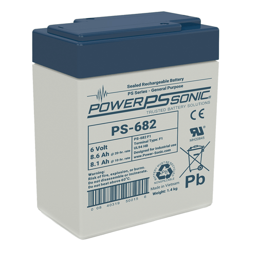 Power Sonic PS-682 F1 6V 8.48Ah, Sealed Lead Acid Battery