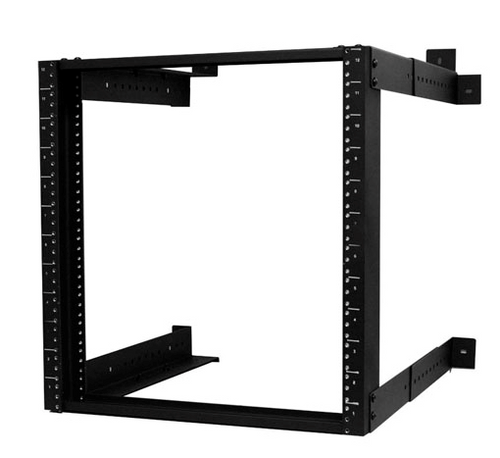 12RU Wall Mount Fixed Open Frame Rack Adj. 18"-26"D Bk