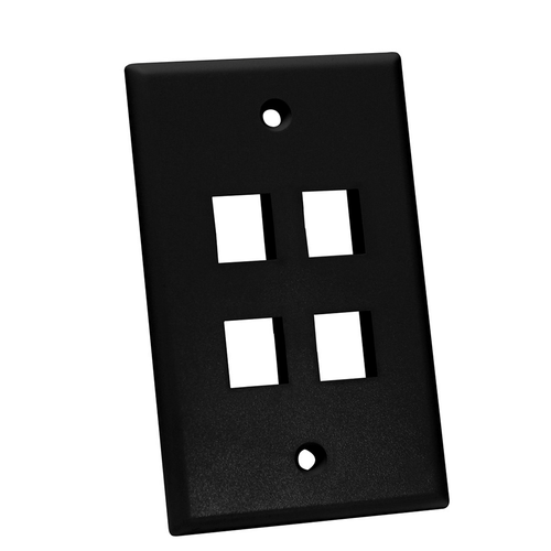 Quest Technology NFP-1041 Keystone Wall Plate, Single-Gang, 4 Ports, Black