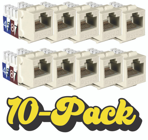 Quest Technology NKJ-5510 CAT5E Slim-Style 90 Degree Keystone Jack, 8P8C, Light Almond, 10 Pack