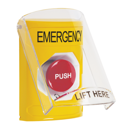 STI SS2221EM-EN Stopper Station w/Cover, Indoor, Flush or Surface, Turn-to-Reset, EMERGENCY, Yellow