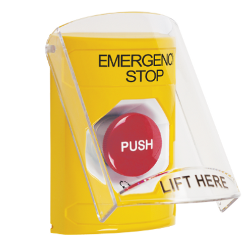 Stopper Station w/ Cover Yellow "Emergency Stop" Turn to Res