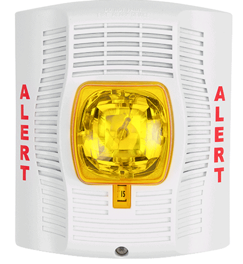 White Wall Mount Speaker Strobe, Amber Lens, Alert