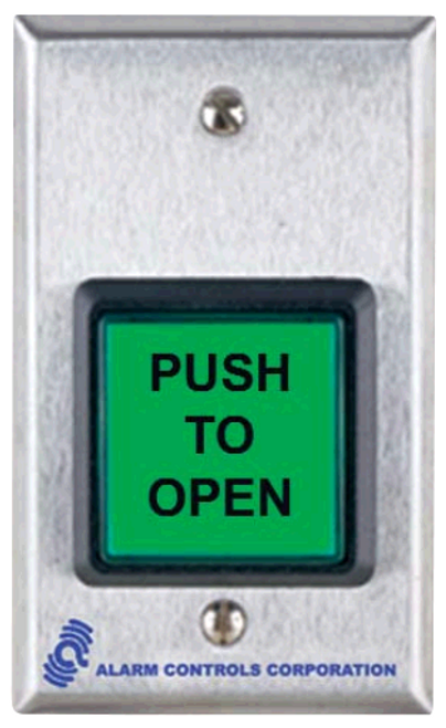 2" SQ GREEN ILLUMU+INATED PUSH BUTTON TO OPEN