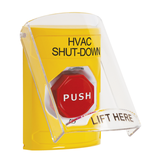 STI SS2229HV-EN Stopper Station w/Cover, Indoor, Turn-to-Reset, Form C, HVAC SHUT-DOWN, Yellow