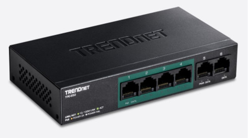 6-Port Switch 4-Fast Ethrnt PoE 60W/30W & 2-Fast Ethrnt 1.2Gbps Wall Mount NDAA