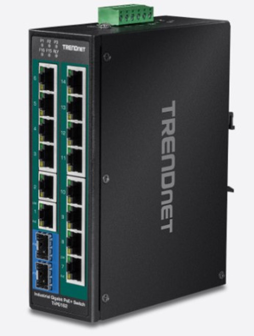 16-Port Industrial GB Switch 14 x GB PoE+ @240W + & 2 GB SFP IP30 DIN & WallMnt Alarm NDAA/TAA