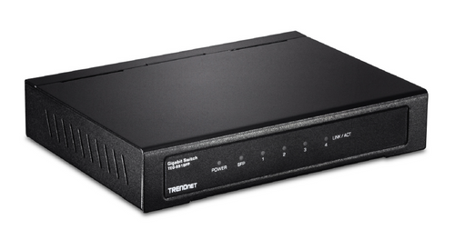 4 Port GB Switch w/ SFP Slot 10Gbps swtch fabric QOS Prioritization (802.1p QoS) Metal Magnet Mount NDAA/TAA