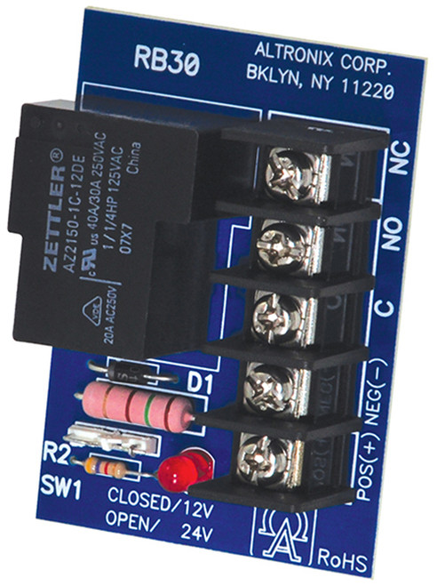 Altronix RB30 Relay Module, 12/24VDC, SPDT Contact @ 30A - 28VDC/120VAC/277VAC