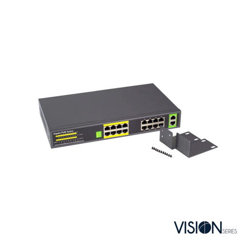 InVid Tech VIS-GIGPOE16-2 Gigabit Switch, 13" Rack Mountable Case, 250W UL Listed, with 2 Uplink Port