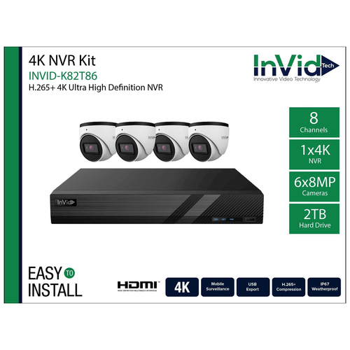 InVid Tech INVID-K82T86 8 Channel NVR with 2 TB + (6) 8-Megapixel Cameras