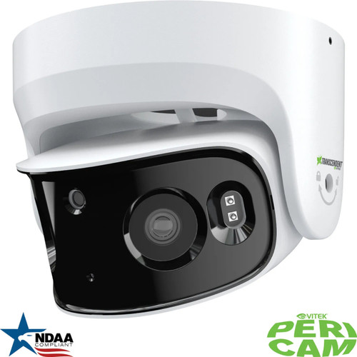 8MP IP Outdoor 180° Panoramic Turret Camera, (2) 3.5mm Lens, PoE-12VDC, 65' White Light, Analytics, NDAA, White