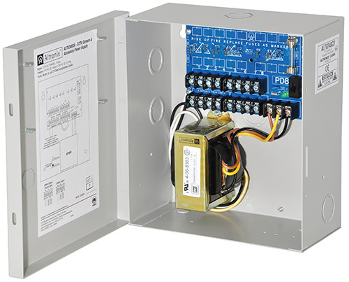 CCTV Power Supply, 8 PTC Outputs, 24/28VAC @ 4A, 115VAC,BC100 Enclosure