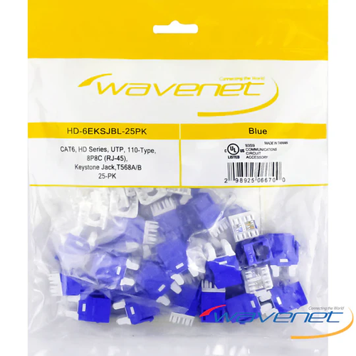 Keystone Cat6A RJ45, UTP, 110-Type, Blue, 25-Pk