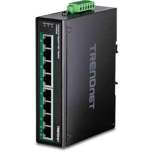 TRENDnet TI-PG80B 8-Port Industrial Gigabit PoE+ DIN-Rail Switch