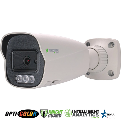 4MP IP OD Bullet, 2.8mm, Low Light Opti-Color, 100' White LED, PoE/12VDC, Facial Analytics, Alarm, Audio, White