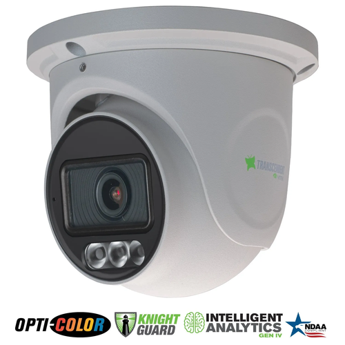 4MP IP OD Turret, 2.8mm, Low Light Opti-Color, 100' White LED, PoE/12VDC, Facial Analytics, Alarm, Audio, White