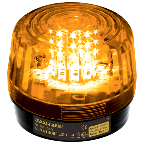 Seco-Larm SL-1301-SAQ/A LED Strobe Light, 41 LEDs, 100dB Siren, 9~24 VAC/VDC, Amber