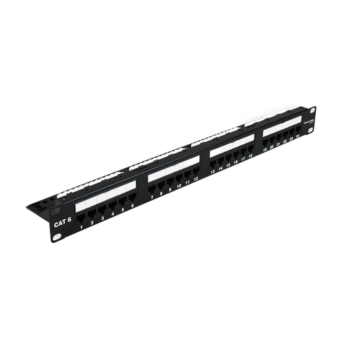 Wavenet 6EPP24 CAT6 110-Type, 24-Port, 1U, T568A/B Patch Panel w/Rear Cable Management Bar, Black