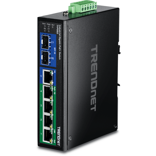 TRENDnet TI-PG62 7-Port Industrial Gigabit PoE+ DIN-Rail Switch