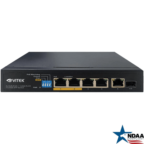 Vitek VT-4P60G 6 Port Network Switch with 4 Power Over Ethernet (PoE) Ports