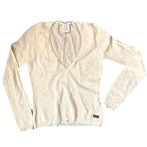 Christian Dior Cream V-Neck Sweater Blouse sz 6