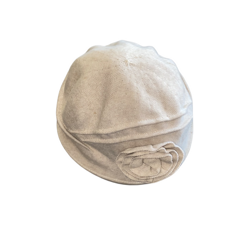 Barneys New York Tan Beanie Cap with a Rose
