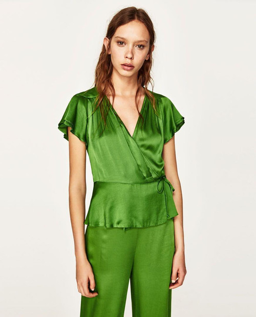 ZARA Emerald Green Wrap Top SZ XS