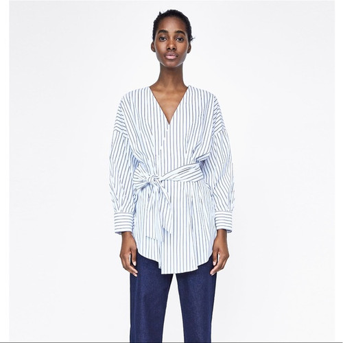 ZARA Striped Long sleeve Blouse SZ L