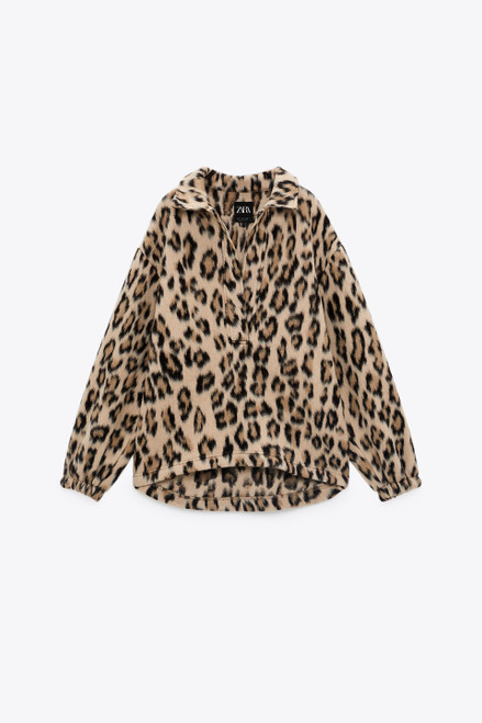 Zara Oversized Animal Print Polo Shirt/Jacket SZ M 