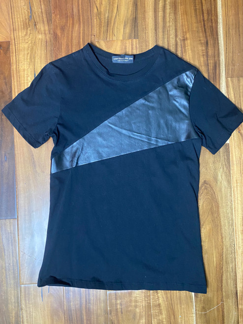 Tradition Black Leather Stripe Tee sz S **BRAND NEW (faux leather)