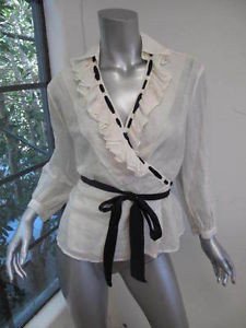 3.1 Phillip Lim Long Sleeve White Wrap Shirt with Blue Tie sz 4 