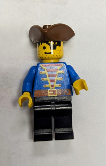 PI080 LEGO® Pirate Blue Jacket, Black Legs, Brown Pirate Triangle Hat, Black Hair