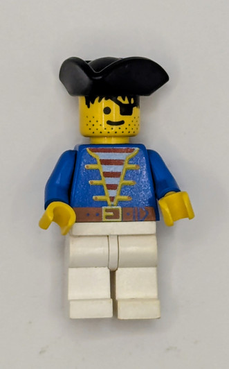 PI006 LEGO® Pirate Blue Jacket White Legs, Black Pirate Triangle Hat