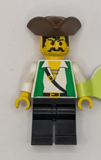PI048 LEGO® Pirate Green Vest, Black Legs, Brown Pirate Triangle Hat