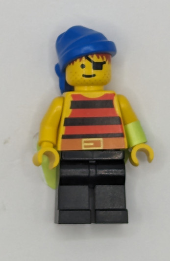 PI027 LEGO® Pirate Red / Black Stripes Shirt, Black Legs, Blue Bandana