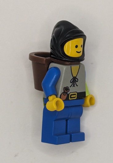 CAS553 LEGO® Peasant - Blue Legs, Black Hood, D-Basket