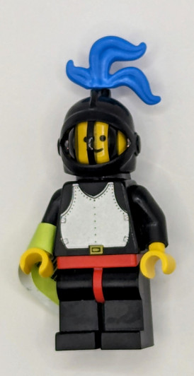 CAS176 LEGO® Breastplate - Black, Black Legs with Red Hips, Black Grille Helmet, Blue Plume, Black Plastic Cape