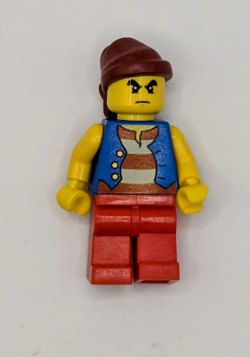 PI145 LEGO® Pirate Blue Vest, Red Legs, Dark Red Bandana, Bushy Eyebrows