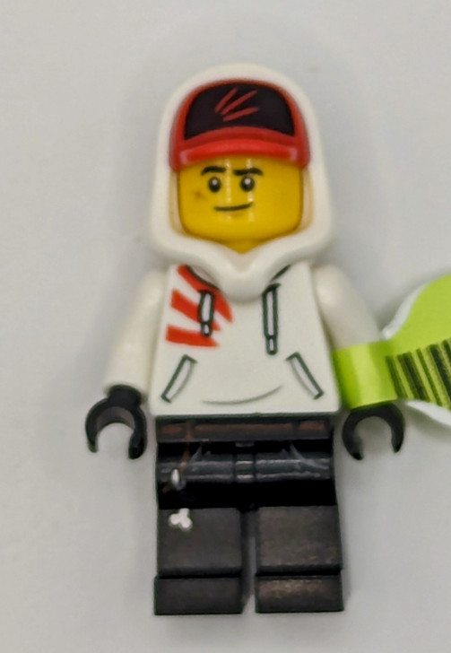 HS009 LEGO® Jack Davids - White Hoodie with Cap and Hood (Lopsided Smile / Scared)