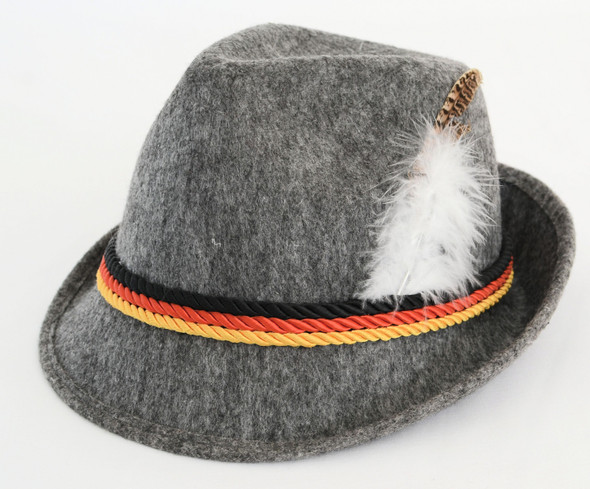 Souvenir Gray Hat with Feather Black, Red, Gold Bands