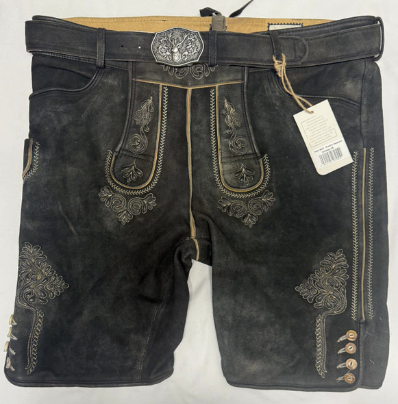 Stockerpoint Goat Belted Lederhosen - Bertl- Graphite - EU56 (40"waist)