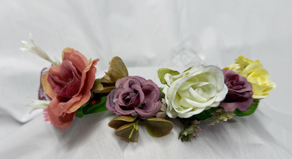 Flowered Hair Crown - mauve, white , yellow